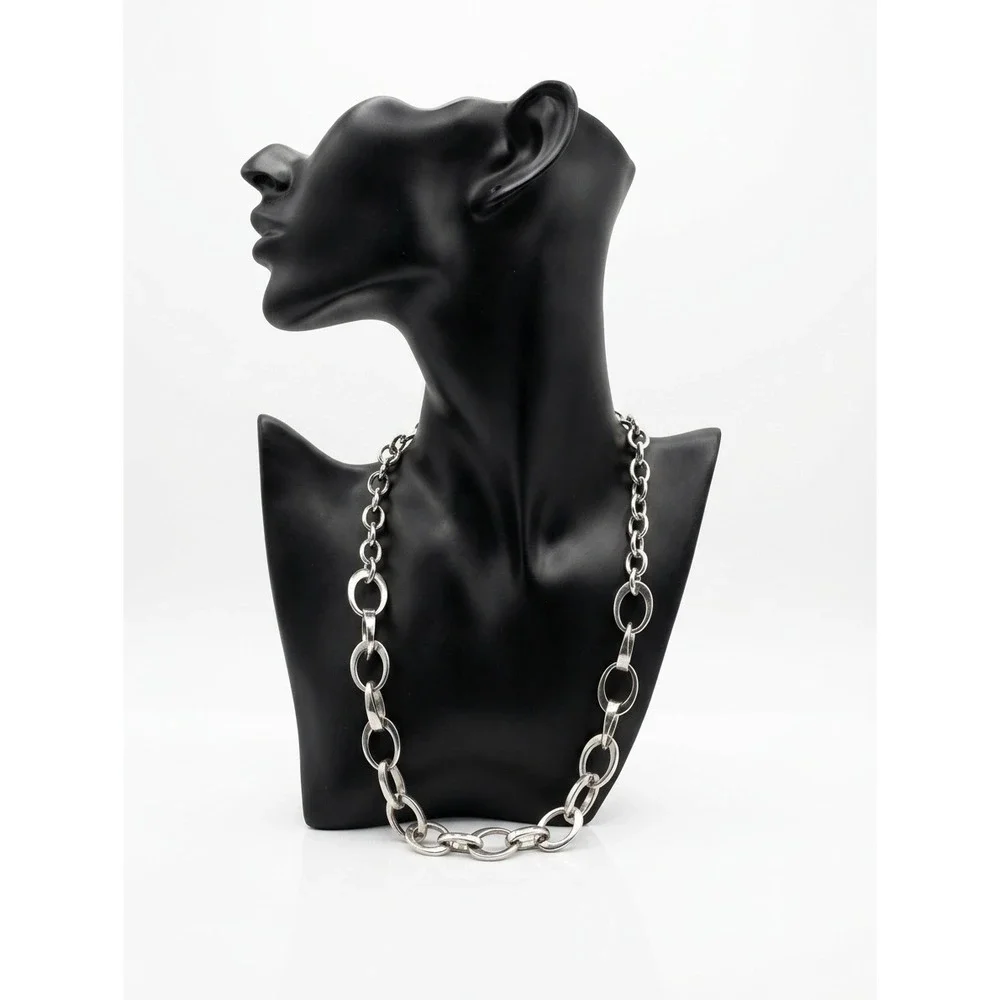 Chunky Silver Tone Oval Link Statement Necklace